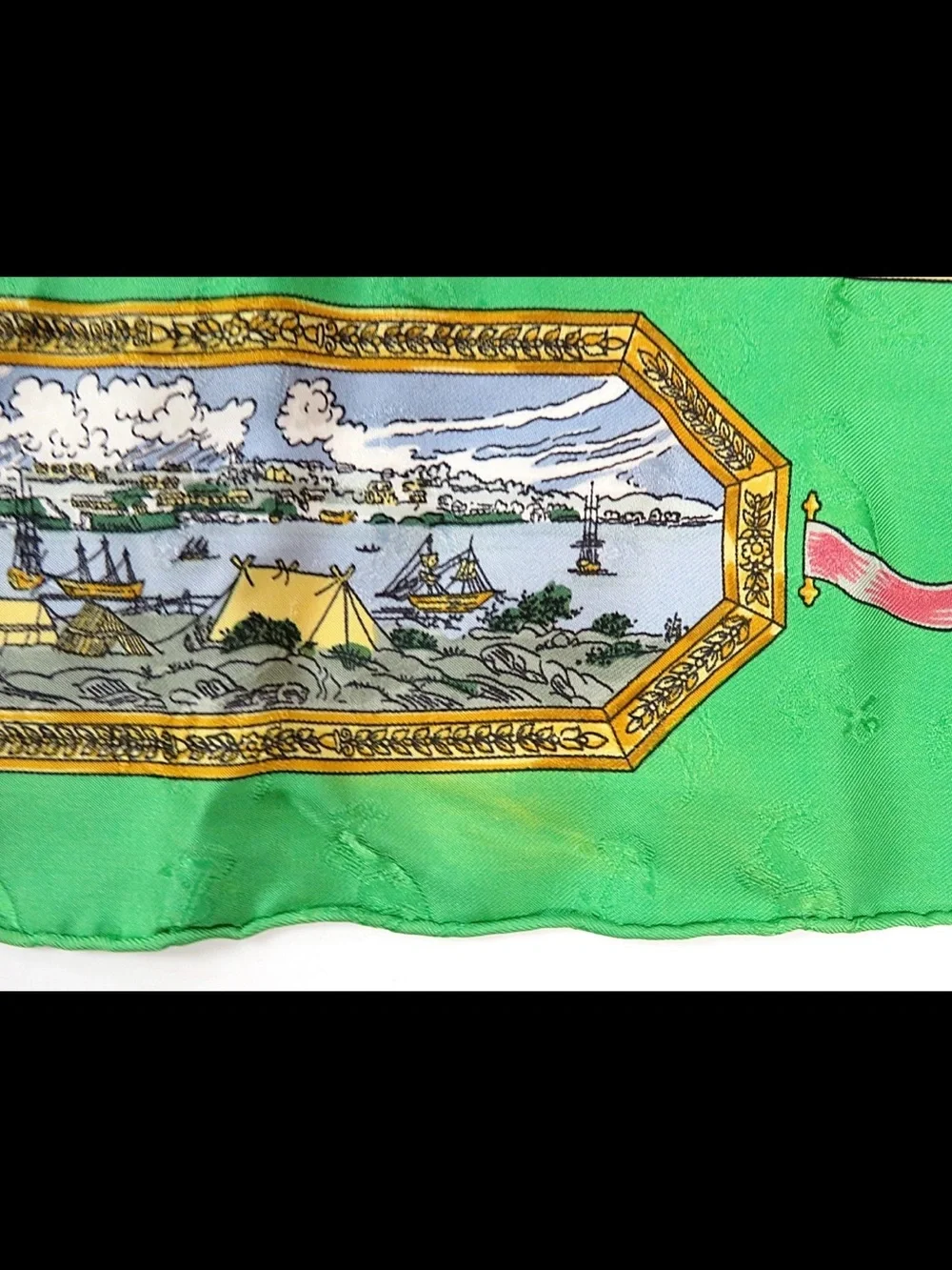 Hermes Green and Light Green Silk Scarf with Multicolor Motif